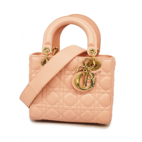 Christian Dior Handbag Cannage Lady Dior Leather Pink Champagne - Picture 1 of 15
